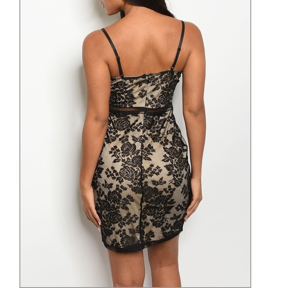NEW black lace over tan dress - Picture 2 of 5